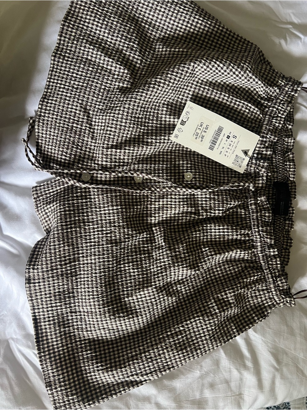 Zara Brown  & White Gingham Button-Front skirt seersucker
